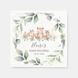 Chic Grey Woodland Animals Baby Shower Neutralt Pappersservett