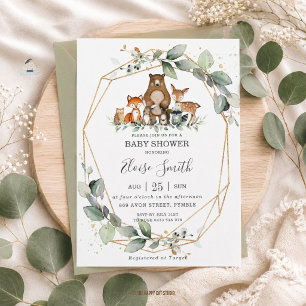 Chic Grey Woodland Animals Baby Shower Neutralt Vykort