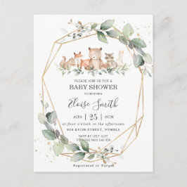 Chic Grey Woodland Animals Baby Shower Neutralt Vykort