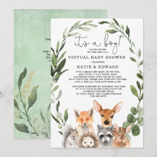 Chic Grey Woodland Animals Virtuellare babyskor Inbjudningar