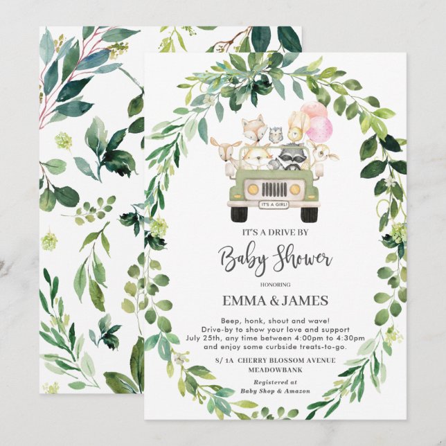 Chic Grey Woodland Drive by Baby Shower Parad Inbjudningar (Fram/baksida)
