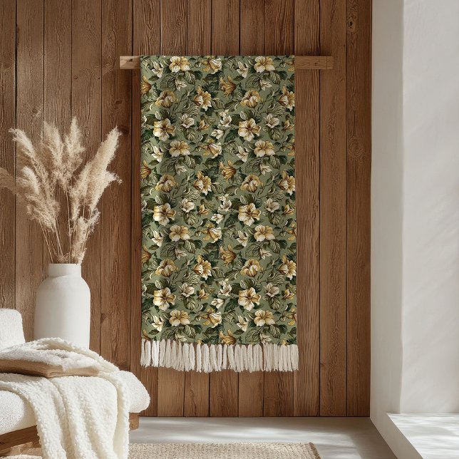 Chic grön guld kast modern botanisk lyxig look fleecefilt (Chic Green Gold Throw Modern Botanical Luxe Look)