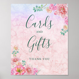 Chic grön och rosa delikat vattenfärgskort gåvor poster