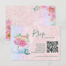 Chic Grön & Rosa Akvarell Blommig Qr Kod