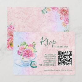 Chic Grön & Rosa Akvarell Blommig Qr Kod OSA Kort