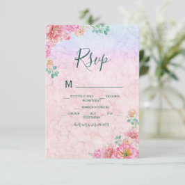 Chic Grön & Rosa Ömtålig Blommig Akvarell OSA Kort