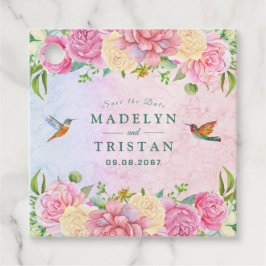 Chic Grön & Rosa Ömtålig Blommotiv i Akvarell Gåvor Etiketter