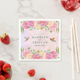 Chic Grön & Rosa Ömtålig Blommotiv i Akvarell Pappersservett