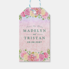 Chic Grön & Rosa Ömtålig Blommotiv i Akvarell Presentetikett