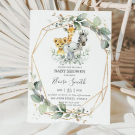 Chic grönska djungeldjur Baby Shower Neutral Inbjudningar