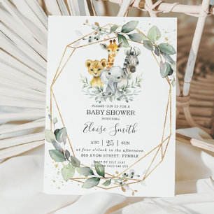 Chic grönska djungeldjur Baby Shower Neutral Inbjudningar