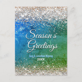 Chic grönt blått guld glitter jul nytt år vykort