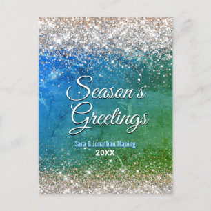 Chic grönt blått guld glitter jul nytt år vykort