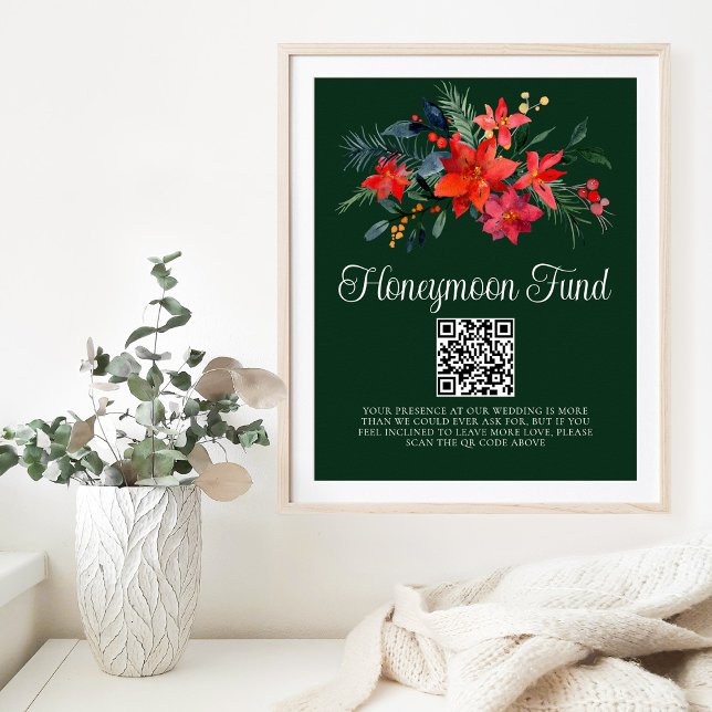 Chic Grönt Blommigt Poinsettia Honeymoon Fund Poster (Skapare uppladdad)