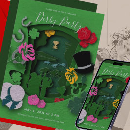 Chic Grönt Derby Party Papper cut Effect-inbjudan Inbjudningar