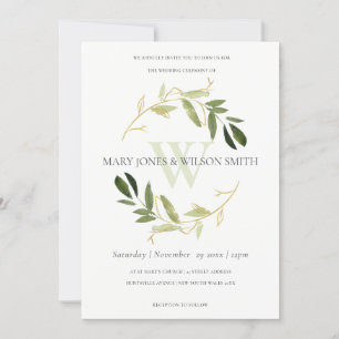 CHIC GRÖNT FAUX GULD FOLIAGE WEDDING INVITE FÖR WR TACK KORT