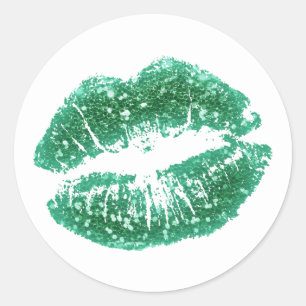 Chic Grönt Glitter Läppar Classic Round Sticker Runt Klistermärke