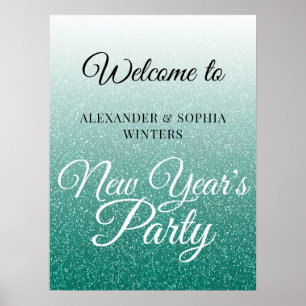 Chic Grönt Glitter Nya år Party Välkommen Poster