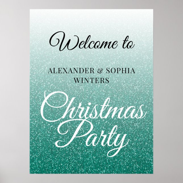 Chic Grönt Glitter Ombre Jul Party Välkomna Poster (Framsidan)