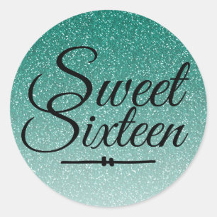 Chic grönt glitter ombre Sweet 16 Runt Klistermärke