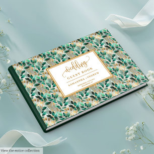 Chic grönt guld eucalyptus bröllop gästböcker