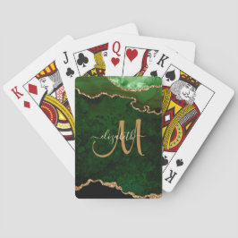 Chic Grönt Guld Glitter Agate Anpassningsbar Monog Casinokort