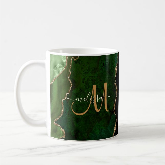 Chic Grönt Guld Glitter Agate Anpassningsbar Monog Kaffemugg (Vänster)