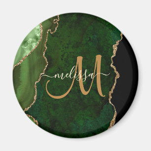 Chic Grönt Guld Glitter Agate Anpassningsbar Monog Magnet