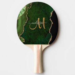 Chic Grönt Guld Glitter Agate Anpassningsbar Monog Pingisracket