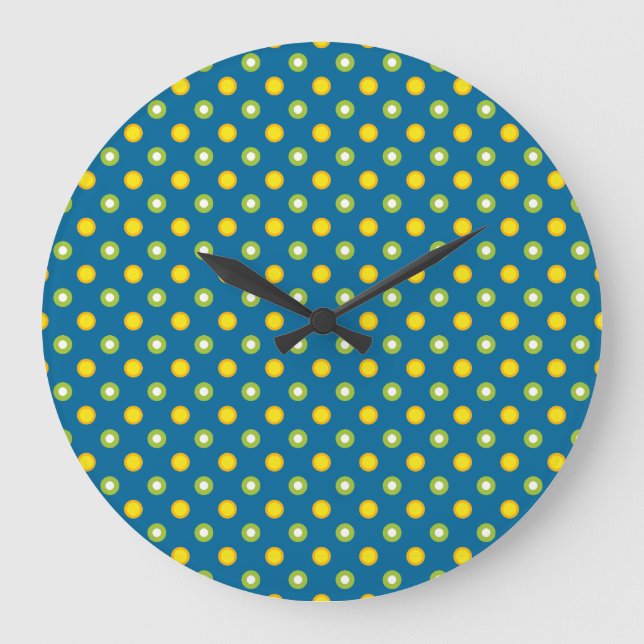 Chic Grönt Gult Polka dots Runda väggklocka (Framsida)
