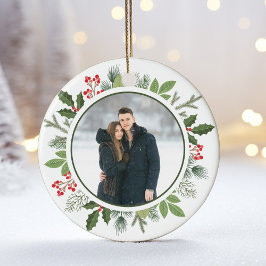 Chic Grönt Holly-julfransen 2 Sidofoto Julgransprydnad Keramik