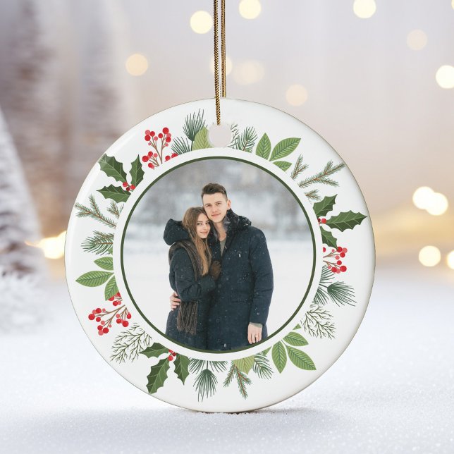 Chic Grönt Holly-julfransen 2 Sidofoto Julgransprydnad Keramik (Skapare uppladdad)