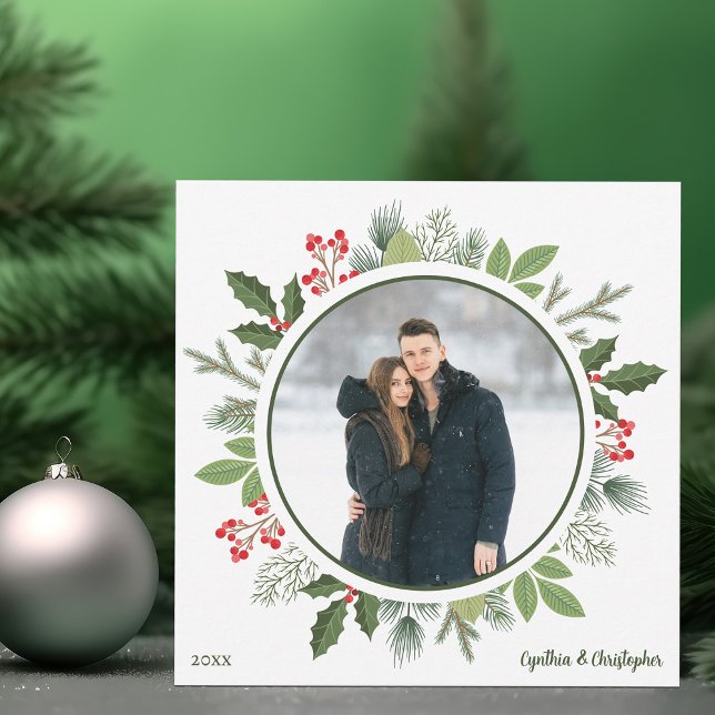 Chic Grönt Holly-julfransen 2 Sidofoto Julkort (Skapare uppladdad)