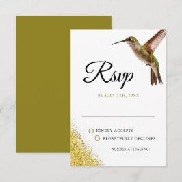 Chic Grönt Hummingbird och Guld Dust Bröllop OSA Kort