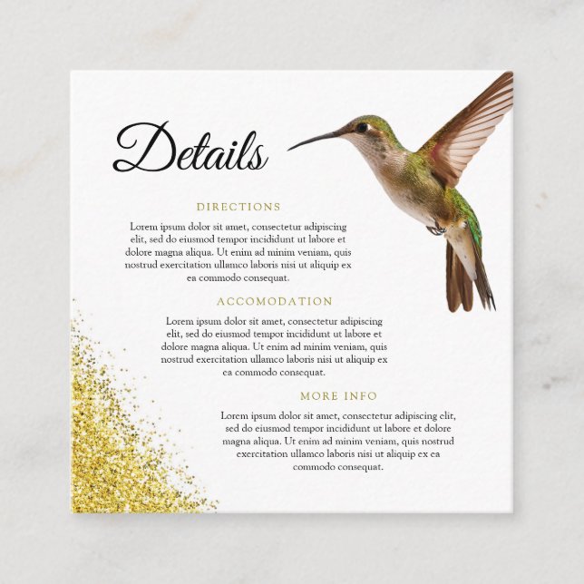 Chic Grönt Hummingbird och Guld Dust Bröllop Tilläggskort (Framsida)