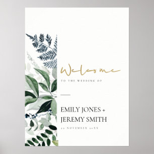 Chic Grönt Leafy Tropical Foliage Bröllop Välkomme Poster