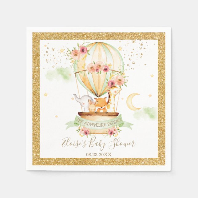 Chic Grönt Luftballong Baby djur Neutralt Pappersservett (Framsidan)