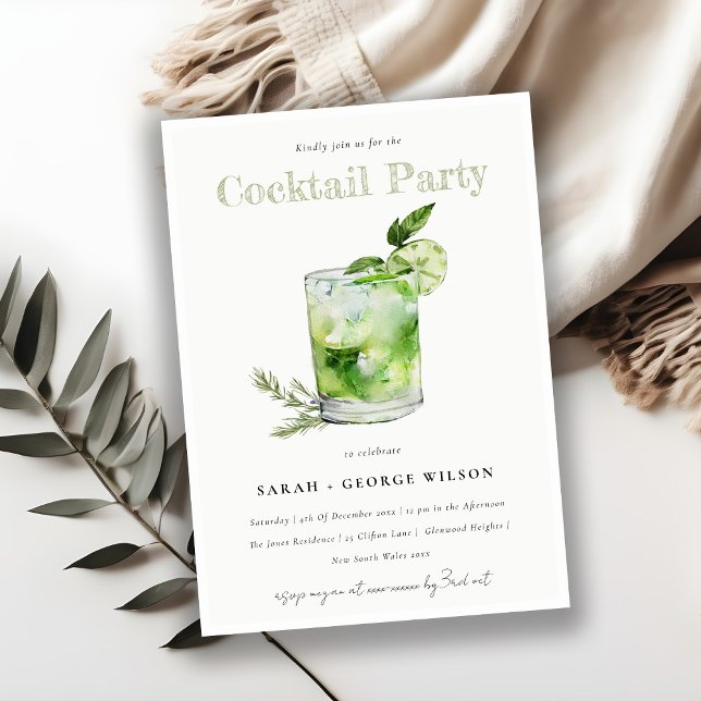 Chic Grönt Margarita Cocktail Cocktail Bassäng Par Inbjudningar (Skapare uppladdad)