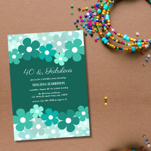 Chic Grönt Mint Flower 40 Fabulous Birthday Inbjudningar