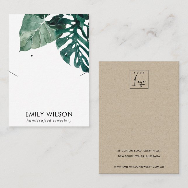  CHIC GRÖNT MOSTERA FAUNA NECKLACE ÖKAD VISNING VISITKORT (Fram/baksida)