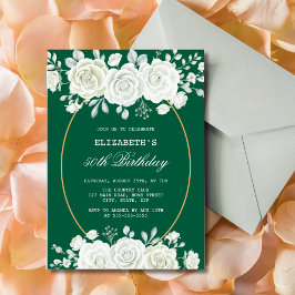 Chic Grönt Pastel Vit ros Greenery Birthday Inbjudningar