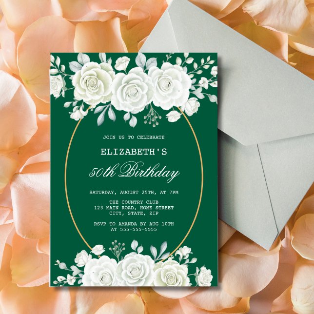 Chic Grönt Pastel Vit ros Greenery Birthday Inbjudningar (Skapare uppladdad)