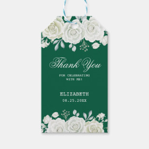 Chic Grönt Pastel Vit ros Greenery Birthday Presentetikett