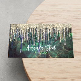 Chic grönt turkos guld glitter droppar monogram magnetiska visitkort