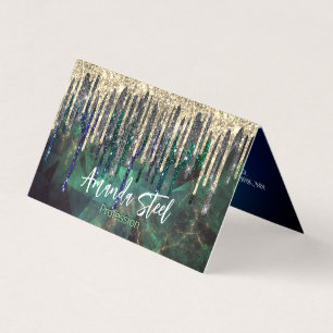 Chic grönt turkos guld glitter droppar monogram visitkort