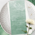 Chic Grönt Vattenfärg, Monogram Bröllop-meny Meny<br><div class="desc">Välkomna gästerna med den här vackra vattenfärgen bröllop på grönten, med elegant hand plockade botaniskt monogram med par initialer över exquisite water color tvättar bakgrunden i en vacker blandning av gröntar. Det är enkelt att fylla i mallen med information och meny och beställ utskrifterna! En del av vår "Grönt Watercolor...</div>