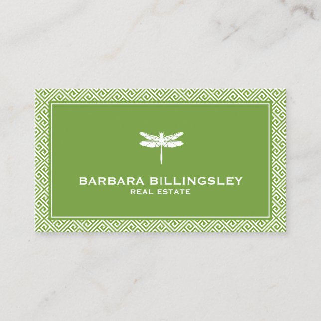 Chic Grönt/vit Dragonfly Realtor, Designer Visitkort (Framsida)
