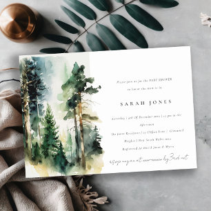 Chic Grönt Watercolor Woodland Forest Baby Shower Inbjudningar