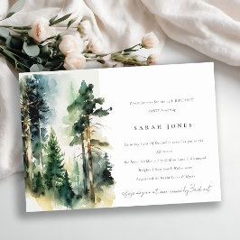 Chic Grönt Watercolor Woodland Forest Birthday Inbjudningar