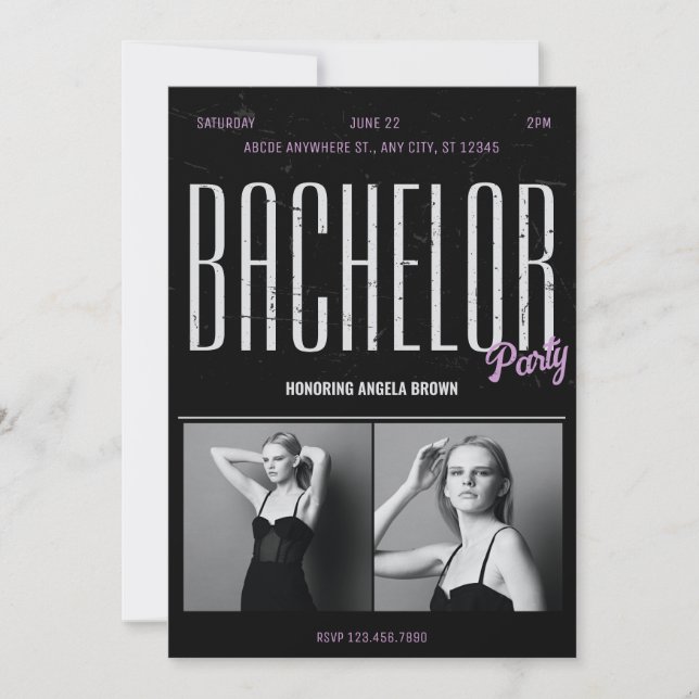 Chic grunge black BACHELOR PARTY reborn Inbjudningar (Framsida)